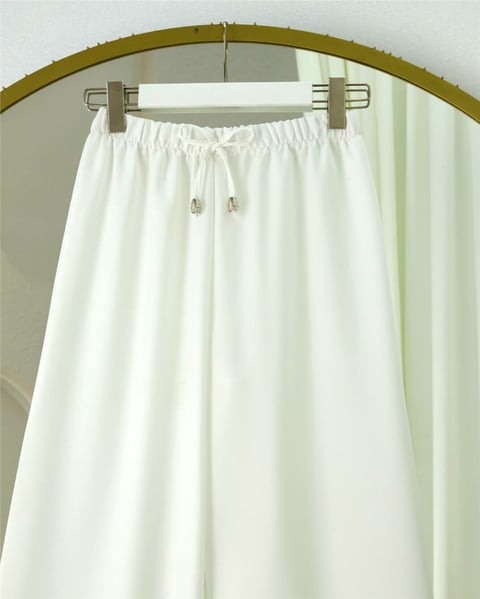Beli Lastikli Bağcık Detaylı Bol Paça Sofya Keten Pantolon -Beyaz-Pantolon-326-10061-R02