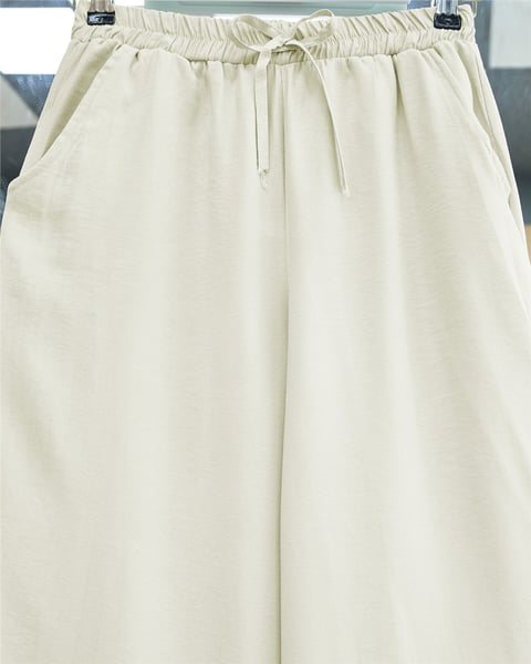 Beli Lastikli Bağcık Detaylı Cepli Bol Paça Tensel Pantolon -Taş-Pantolon-307-2382-R43