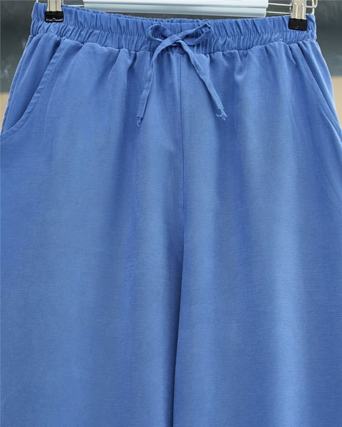 Beli Lastikli Bağcık Detaylı Cepli Bol Paça Tensel Pantolon -İndigo-Pantolon-307-2382-R21