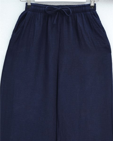 Beli Lastikli Bağcıklı Bol Paça Müslin Pantolon  -Laci-Pantolon-430-4010-R03