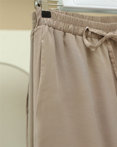 Beli Lastikli Bağcıklı Bol Paça Salaş Pantolon  -Vizon-Pantolon-338-20646-R23