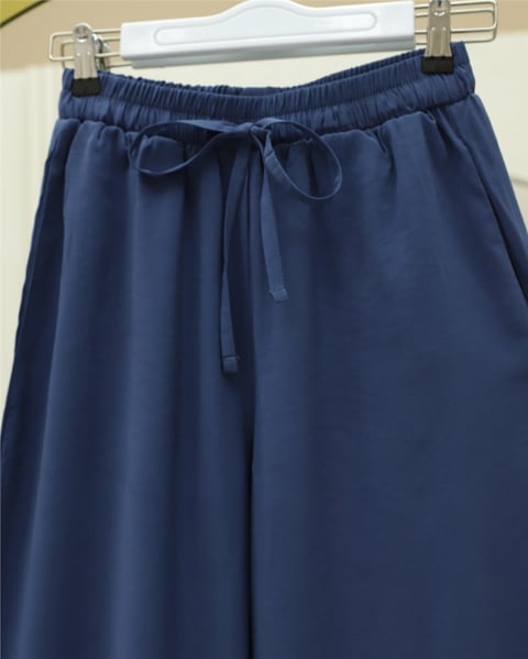 Beli Lastikli Bağcıklı Bol Paça Salaş Pantolon  -İndigo-Pantolon-338-20646-R21
