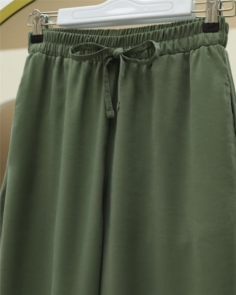 Beli Lastikli Bağcıklı Bol Paça Salaş Pantolon  -Haki-Pantolon-338-20646-R05