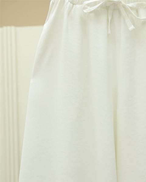 Beli Lastikli Bağcıklı Bol Paça Salaş Pantolon  -Ekru-Pantolon-338-20646-R07