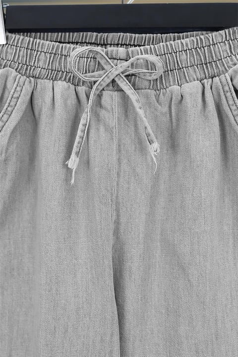 Beli Lastikli Cepli Bol Paça Kot Pantolon         -Gri-Pantolon-136-0840-R11