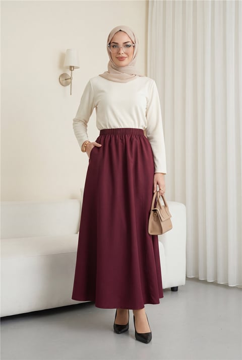 Beli Lastikli Cepli Paraşüt Etek  -Bordo-Etek-346-3067-R04