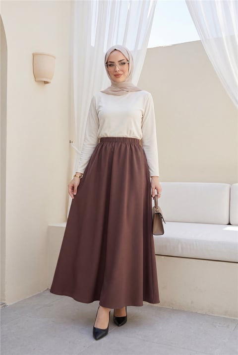Beli Lastikli Cepli Paraşüt Etek  -Kahve-Etek-346-3067-R15