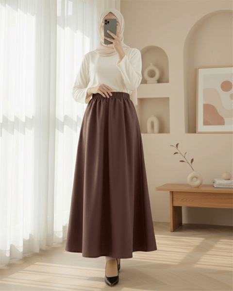 Beli Lastikli Cepli Paraşüt Etek  -Kahve-Etek-346-3067-R15