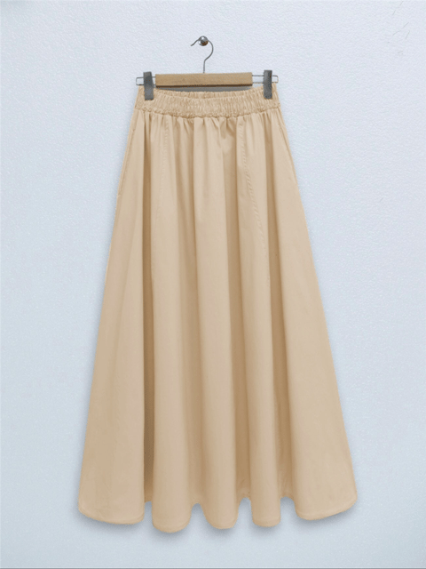 Beli Lastikli Çift Cepli Poplin Kloş Etek          -Somon-Etek-327-5018-R13