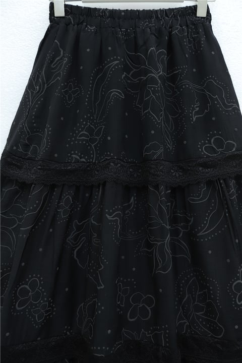 Beli Lastikli Dantel Detaylı Kabartmalı Astarlı Vual Etek -Siyah-Etek-370-37227-R01
