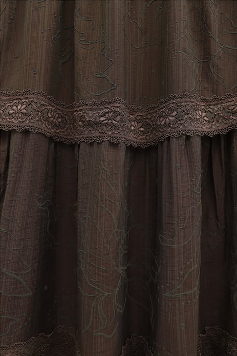 Beli Lastikli Dantel Detaylı Kabartmalı Astarlı Vual Etek -Kahverengi-Etek-370-37227-R15