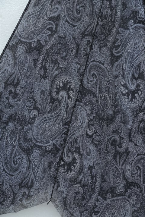 Beli Lastikli Desenli Astarlı Şifon Etek  -Gri-Etek-349-8043-R11