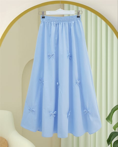 Beli Lastikli Fiyonk Detaylı Poplin Etek -Bebe Mavi-Etek-421-10064-R32