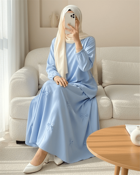 Beli Lastikli Fiyonk Detaylı Poplin Etek -Bebe Mavi-Etek-421-10064-R32
