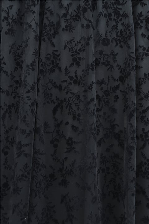 Beli Lastikli Flog Baskılı Astarlı Tül Etek -Siyah-Etek-349-8064-R01