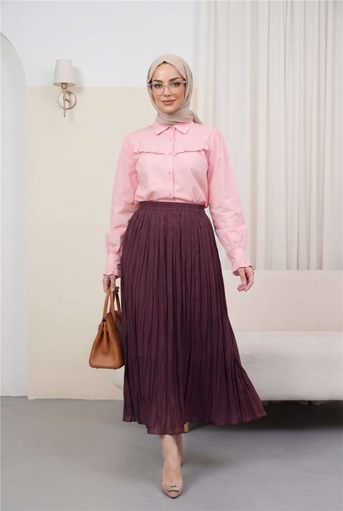 Beli Lastikli Kraş Etek   -Bordo-Etek-346-5004-R04