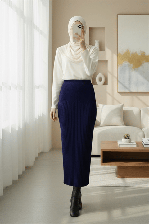 Beli Lastikli Pliseli Triko Etek -Laci-Etek-307-4001-R03