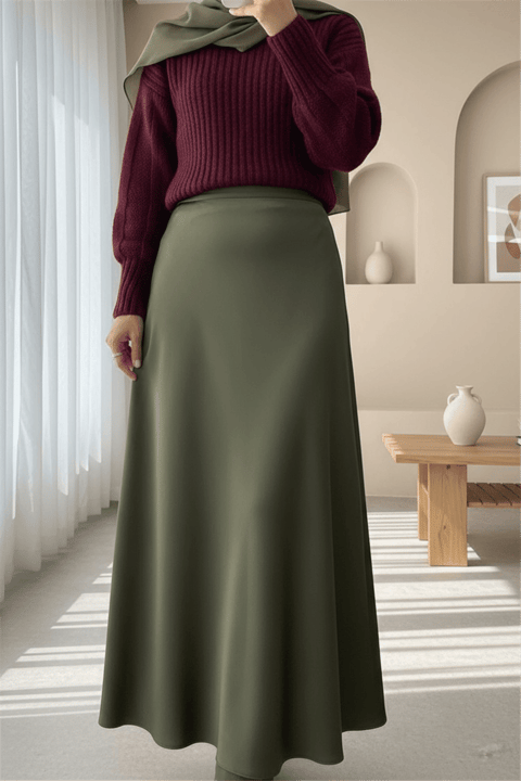 Beli Lastikli Saten Etek -Haki-Etek-307-0031-R05
