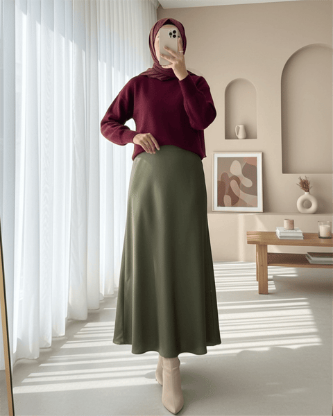 Beli Lastikli Saten Etek -Haki-Etek-307-0031-R05