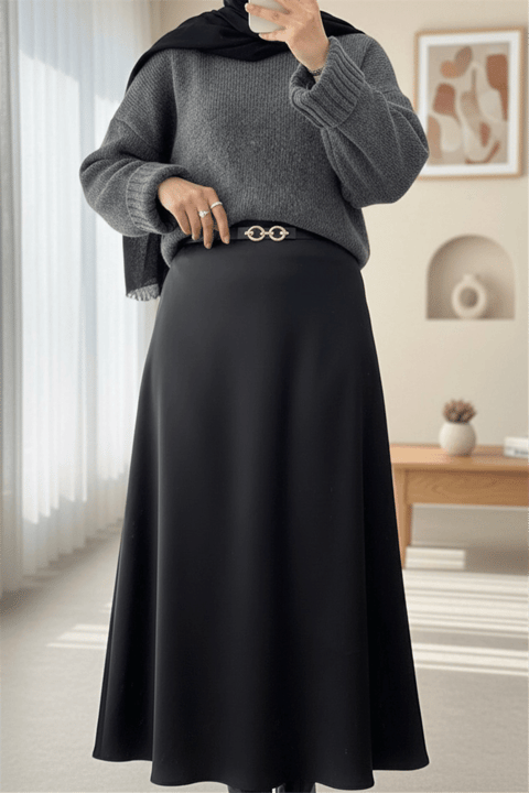 Beli Lastikli Saten Etek -Siyah-Etek-307-0031-R01