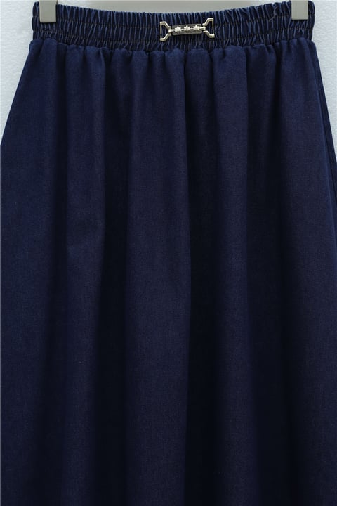 Beli Lastikli Toka Detaylı Kot Etek -Laci-Etek-349-4049-R03