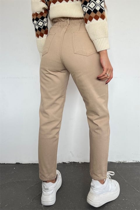 جينز عالي الخصر بخصر مطاطي -مينك-Kot Pantolon-318-4813-R23