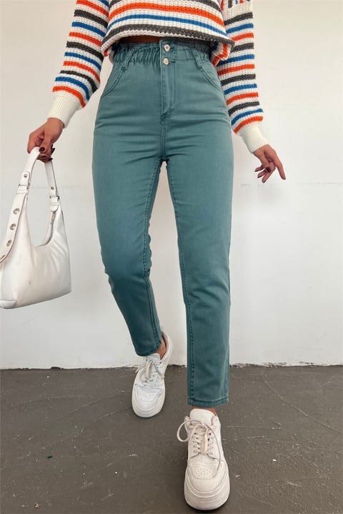 جينز عالي الخصر بخصر مطاطي - نعناعي-Kot Pantolon-318-4813-R24