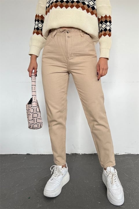 جينز عالي الخصر بخصر مطاطي -مينك-Kot Pantolon-318-4813-R23