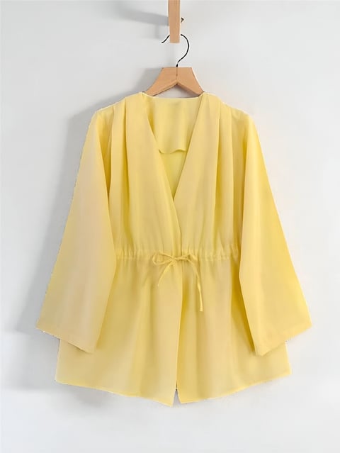 Beli Tünel Bağcıklı Modal Kimono  -Açık Sarı-Kimono&Kaftan-223-3060-R75