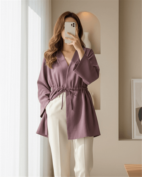 Beli Tünel Bağcıklı Modal Kimono  -Vişne-Kimono&Kaftan-223-3060-R44