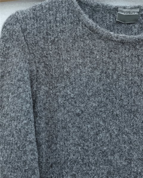 Bisiklet Yaka Beli Oturtmalı Yumoş Triko Elbise -Füme-Elbise-109-0959-R18