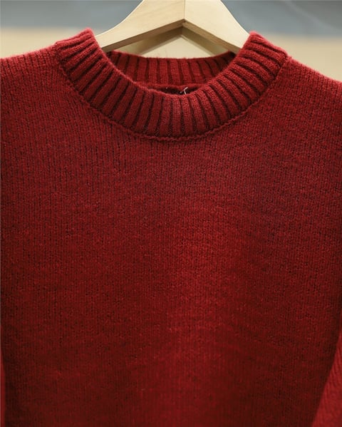 Bisiklet Yaka Eteği Fitilli Salaş Triko Kazak -Bordo-Kazak-109-0822-R04