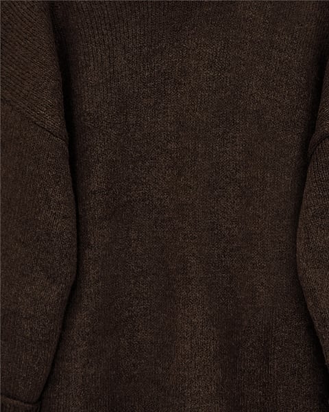 Bisiklet Yaka Eteği Fitilli Salaş Triko Kazak      -Kahve-Kazak-109-0822-R15