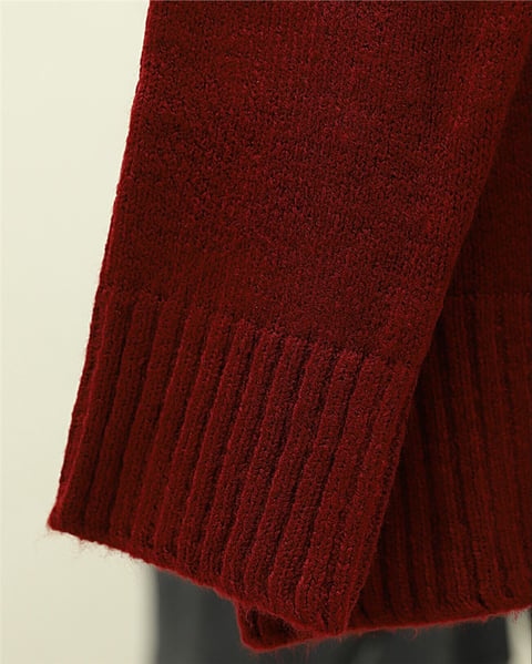 Bisiklet Yaka Eteği Fitilli Salaş Triko Kazak -Bordo-Kazak-109-0822-R04