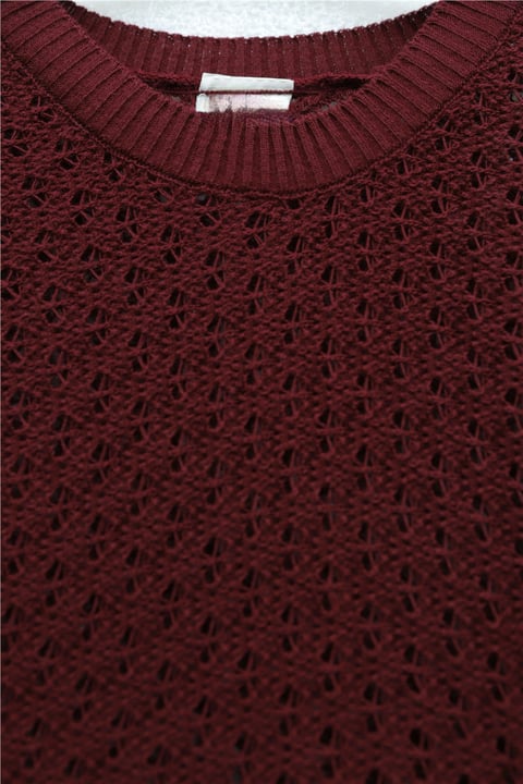 Bisiklet Yaka Yarasa Kol Ajurlu Triko Kazak -Bordo-Kazak-109-9211-R04