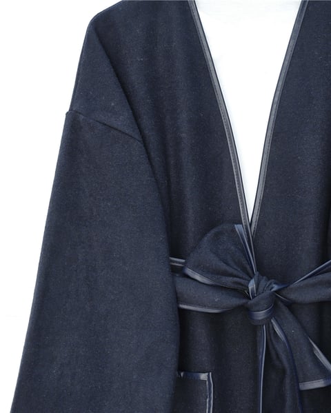 Biye Detaylı Çift Cepli Kuşaklı Kaşe Kimono -Laci-Kimono & Kaftan-253-13095-R03