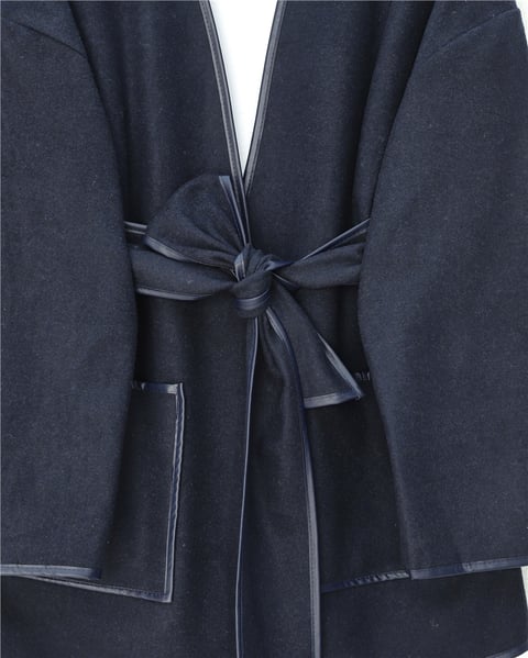 Biye Detaylı Çift Cepli Kuşaklı Kaşe Kimono -Laci-Kimono & Kaftan-253-13095-R03
