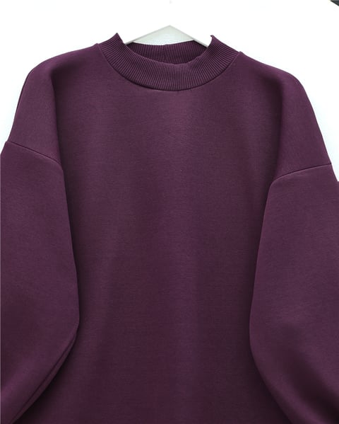Boğazlı Üç İplik Polar    -Mürdüm-Sweatshirt-104-2915-R09