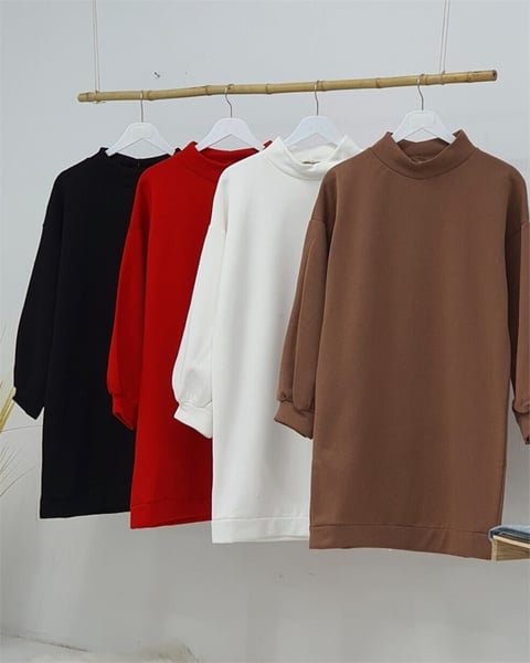 Boğazlı Üç İplik Polar -Siyah-Sweatshirt-104-2915-R01