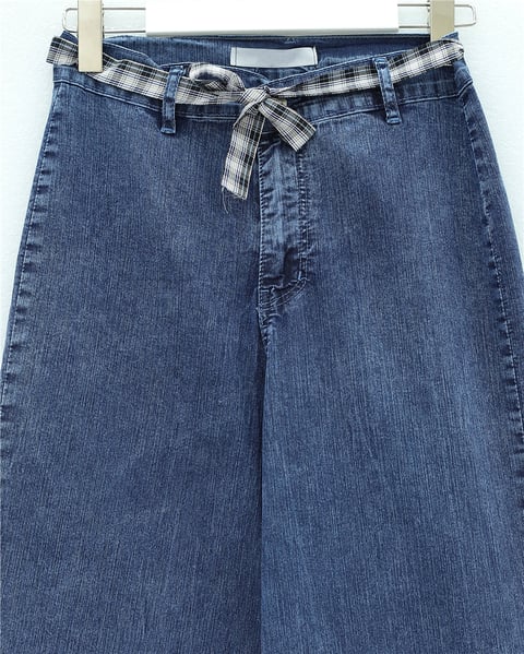 Bol Paça Beli Kuşaklı Fermuarlı Kot Pantolon -Koyu Mavi-Pantolon-417-13487-R26