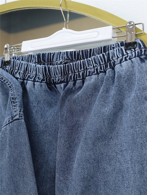 Bol Paça Pantolonlu Önü Bağlamalı Kot Kimono Takım -Buz Mavi-Takım-414-5520-R37