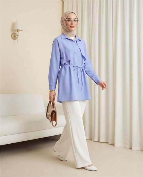 Bolero Detaylı Bağcıklı Poplin Tunik -Bebe Mavi-Tunik-120-1638-R32