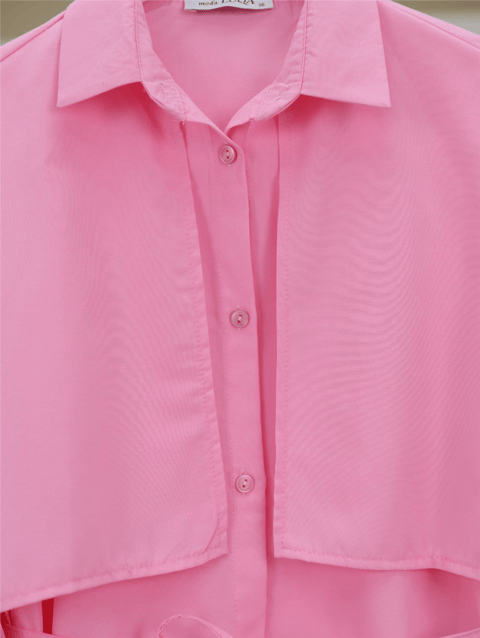 Bolero Detaylı Beli Bağlamalı Yırtmaçlı Gömlek  -Pembe-Gömlek-102-1001-R20