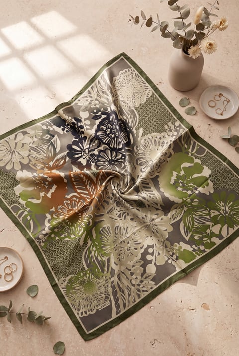 Botanik Efektli Rayon Eşarp -Fıstık Yeşili
