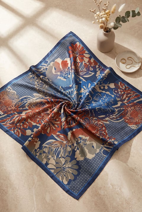 Botanik Efektli Rayon Eşarp -Koyu Lacivert