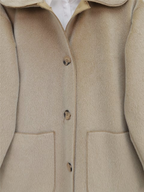 Boydan Düğmeli Cepli Kaban -Açık Vizon-Kaban-111-50686-R51