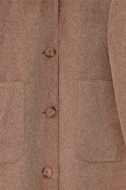 Boydan Düğmeli Cepli Kaban    -Taba-Mont-111-50686-R12