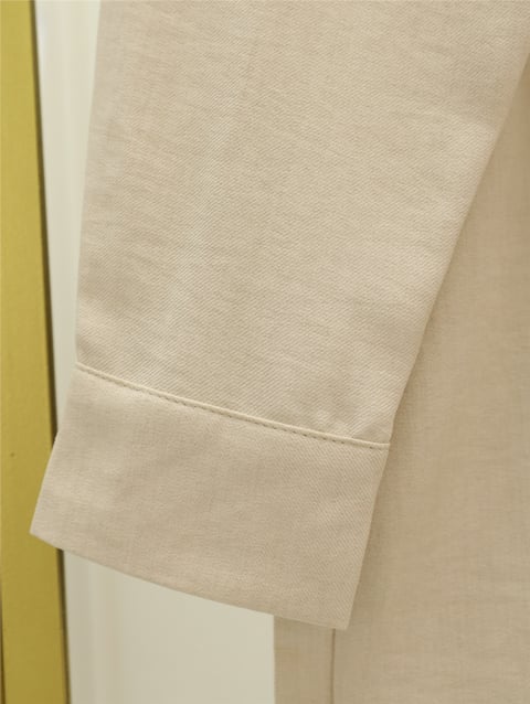 Boydan Düğmeli Pantolon Gömlek Keten Takım -Bej-Takım-138-6622-R56