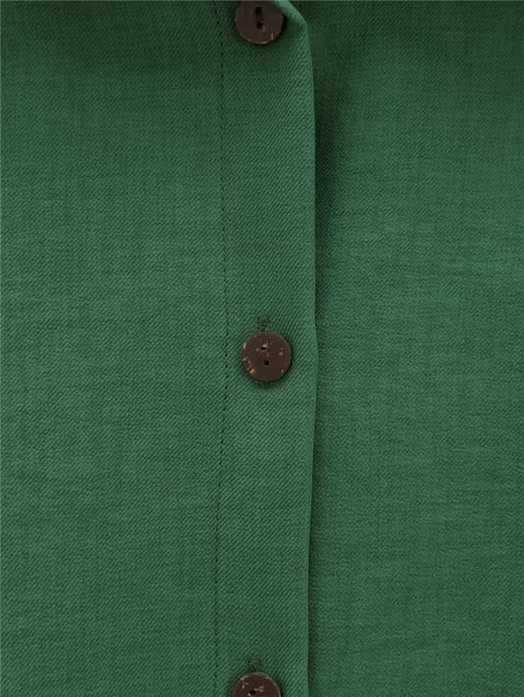 Boydan Düğmeli Pantolon Gömlek Keten Takım -Koyu Yeşil-Takım-138-6622-R79
