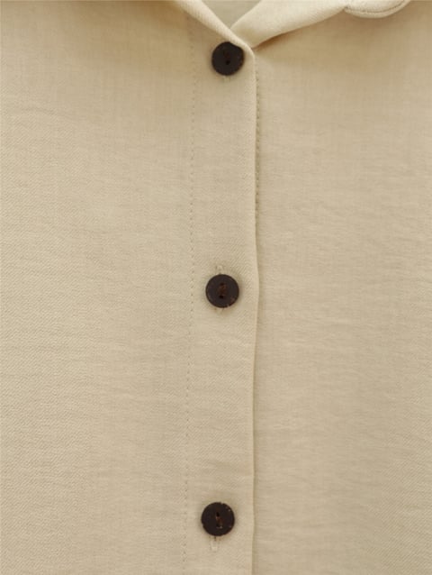 Boydan Düğmeli Pantolon Gömlek Keten Takım -Bej-Takım-138-6622-R56